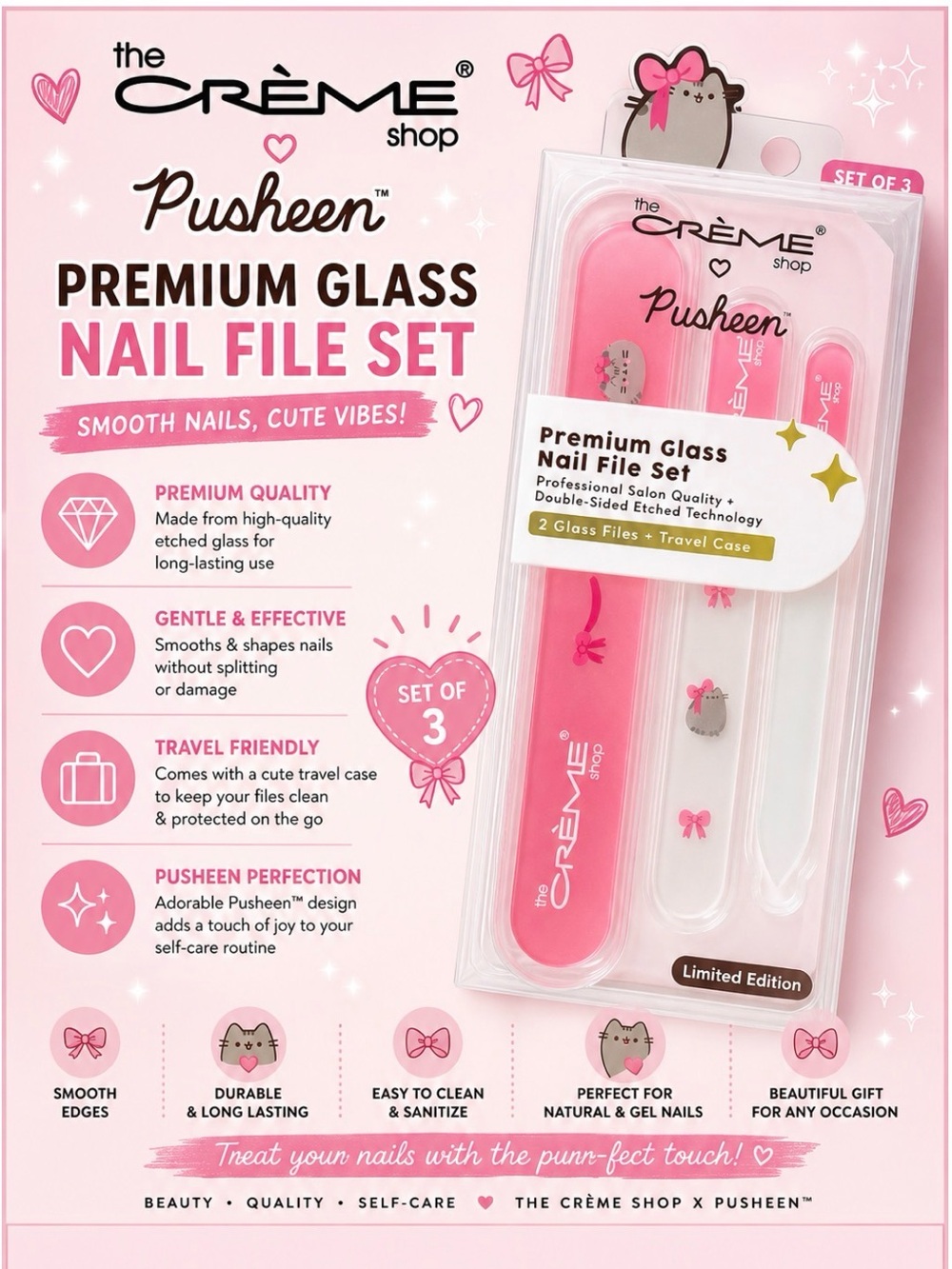 The Crème Shop x Pusheen Premium Glass Nail File Set - Limited Edition